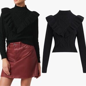 Joe’s Jeans The Harley Ruffle Sweater Meteorite Wool Cotton Pullover Jumper